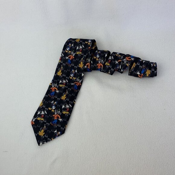 Mickey Unlimited Men's Necktie Tie Mickey Mouse Goofy Pluto Black Vintage - Picture 2 of 8